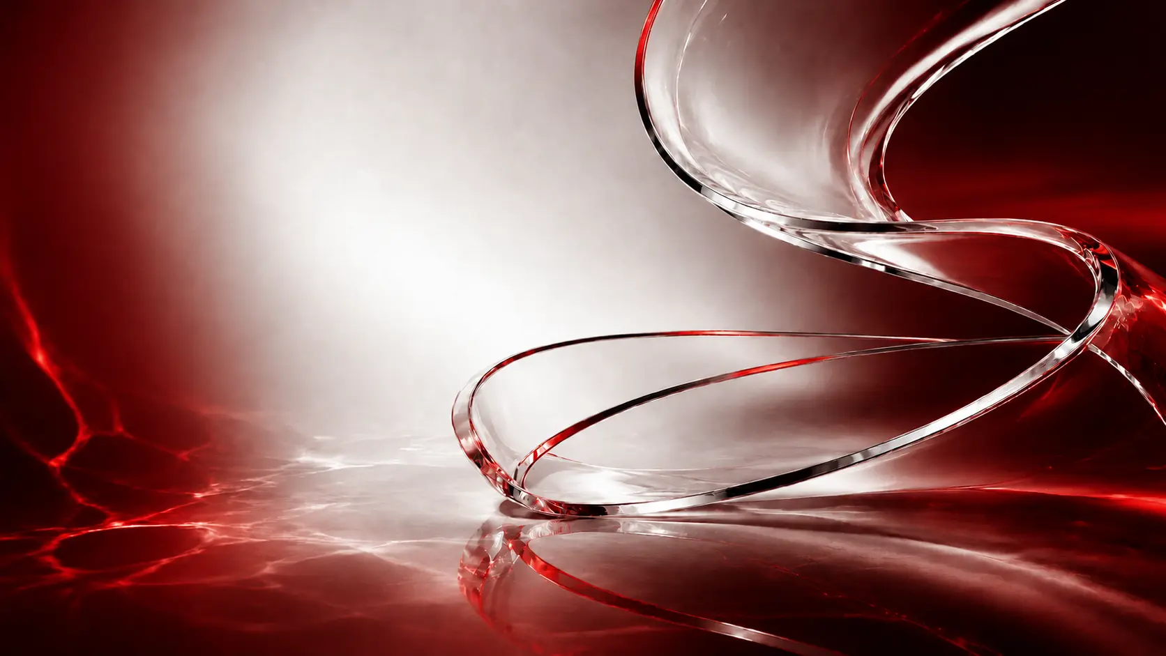 Rubans de verre rouge et chrome sur fond ivoire